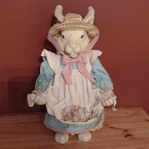 Kitsch (I Believe)Vintage Style Bunny Figurine in Paper Blue Dress
